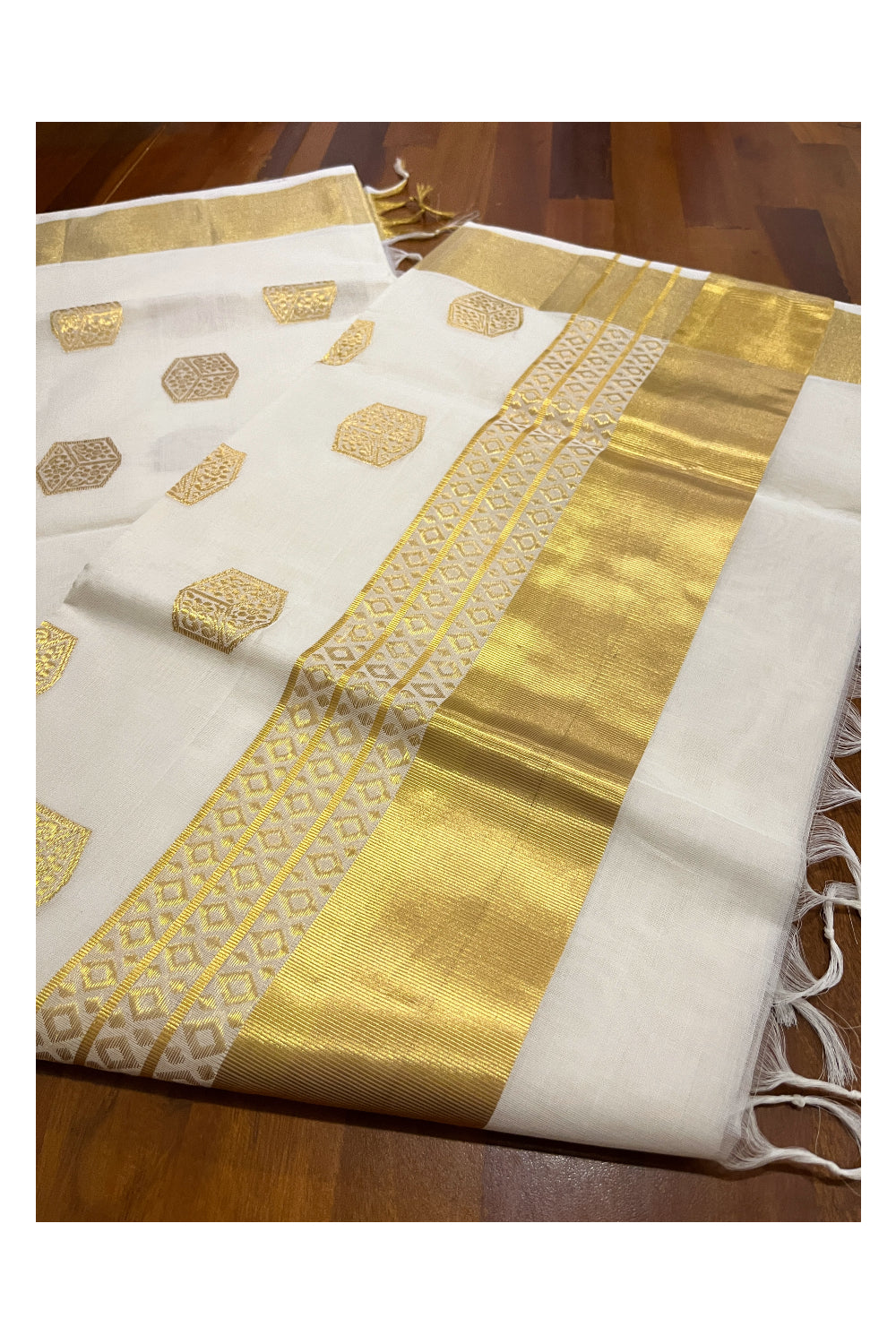 Southloom Premium Handloom Cotton Kasavu Saree with Heavy Woven Works