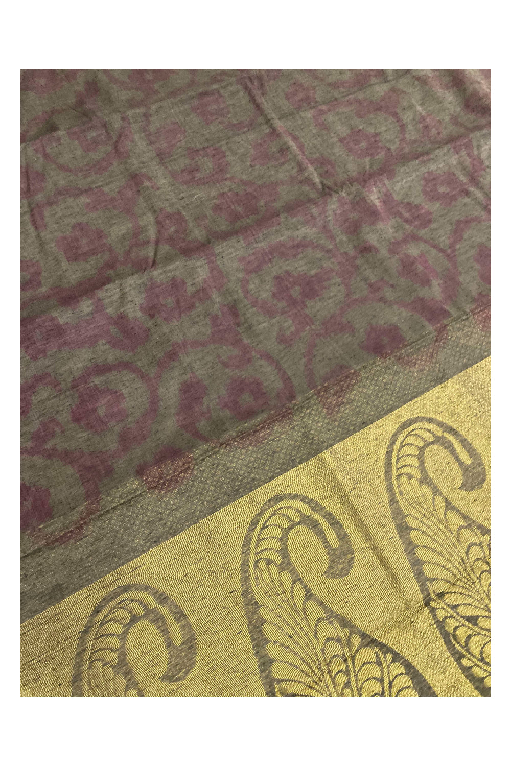 Southloom Sico Gadwal Semi Silk Saree in Purple with Beige Paisley Motifs (Blouse Piece with Work)