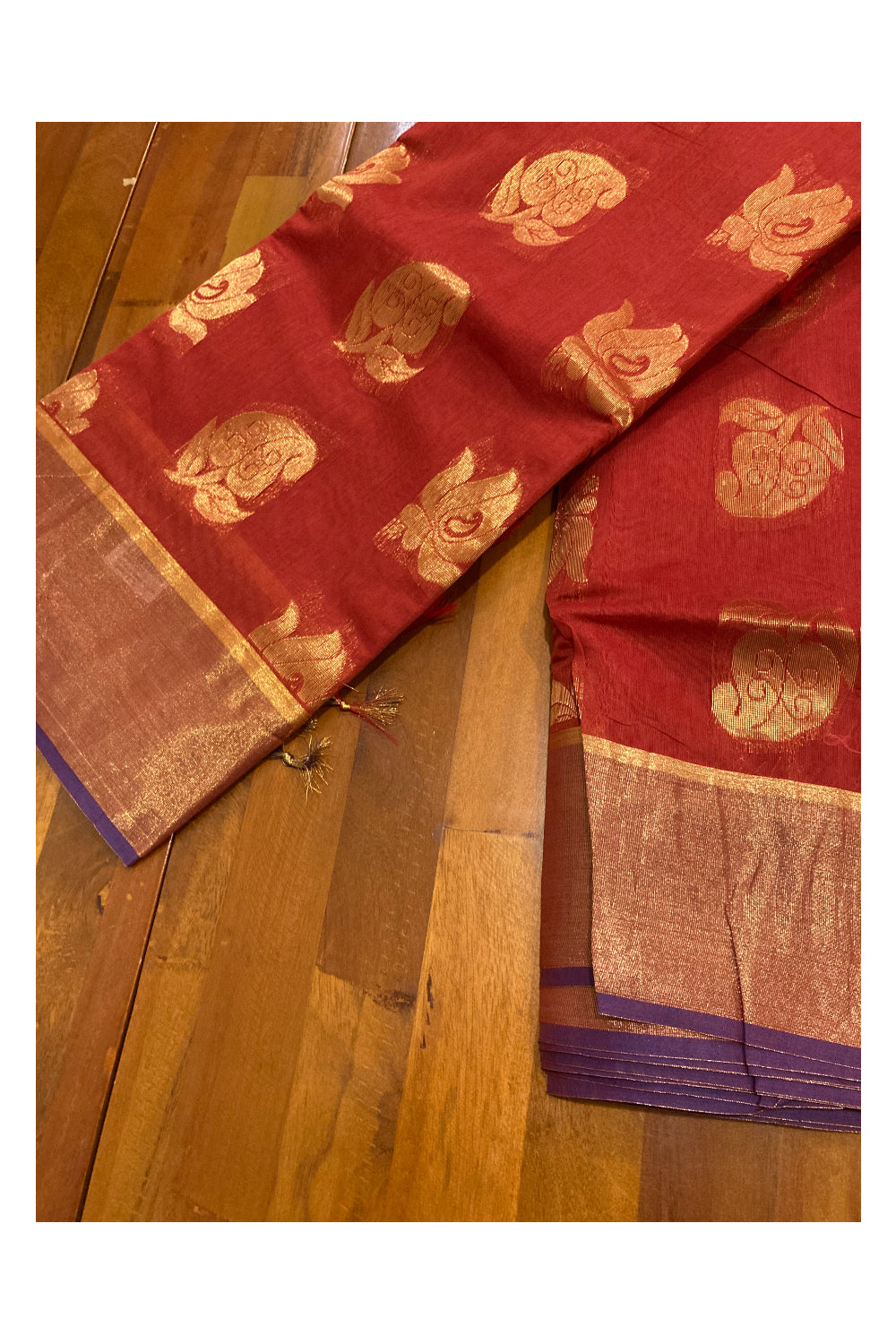 Southloom Cotton Silk Red Designer Saree with Zari Motifs