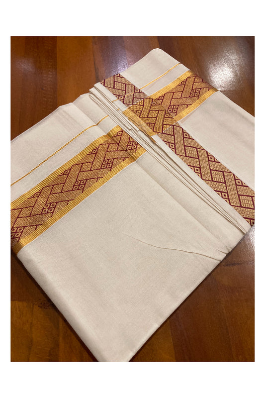 Off White Kerala Double Mundu with Kasavu and Red Woven Border (South Indian Dhoti)