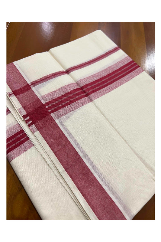 Off White Kerala Double Mundu with Maroon Line Border (South Indian Dhoti)