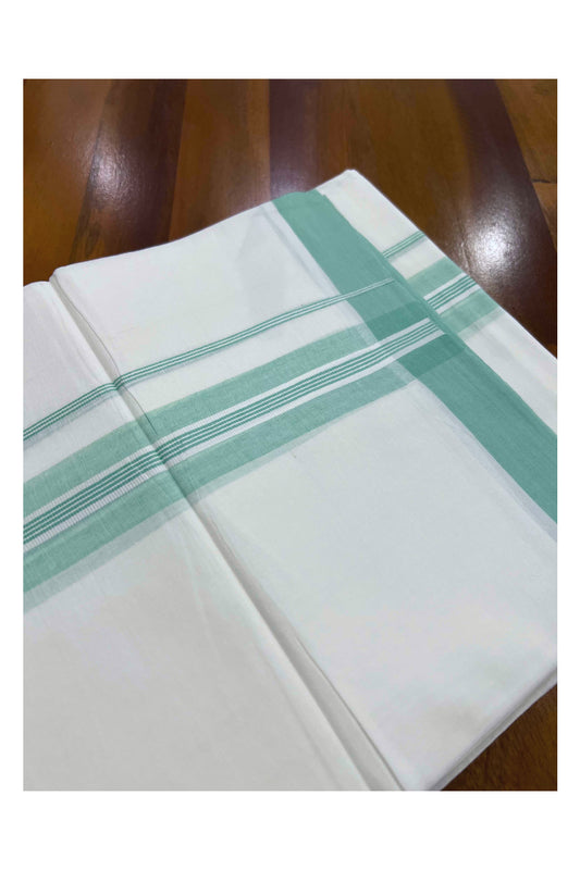 Pure White Cotton Mundu with Light Green Kara (South Indian Dhoti)