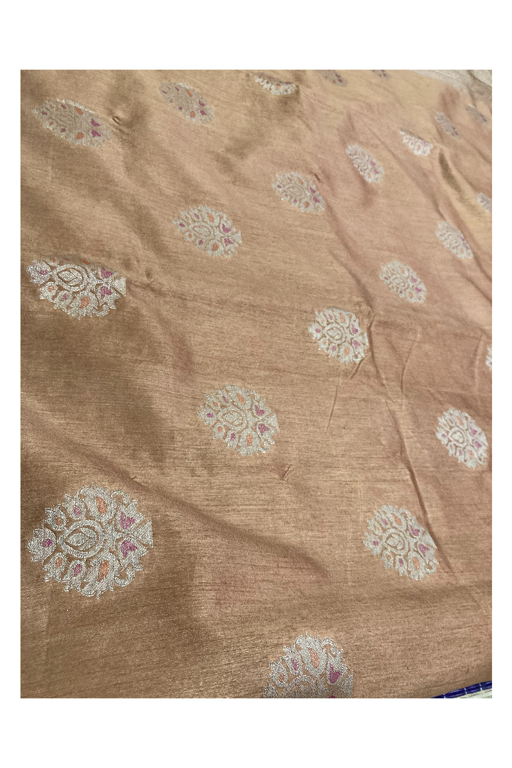 Southloom Tussar Golden Brown Floral Woven Designer Saree with Tassels Work