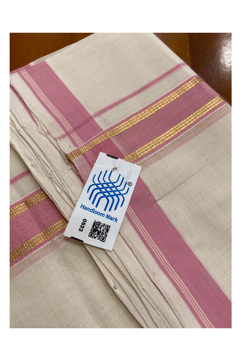 Southloom Handloom Premium Double Dhoti with Pink and Kasavu Border