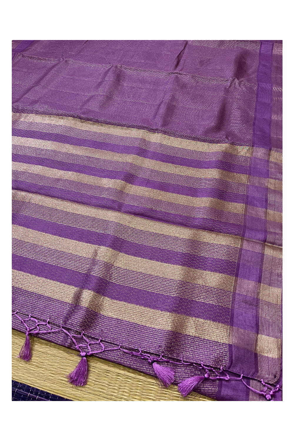 Southloom Semi Tussar Violet Thread Work Designer Saree