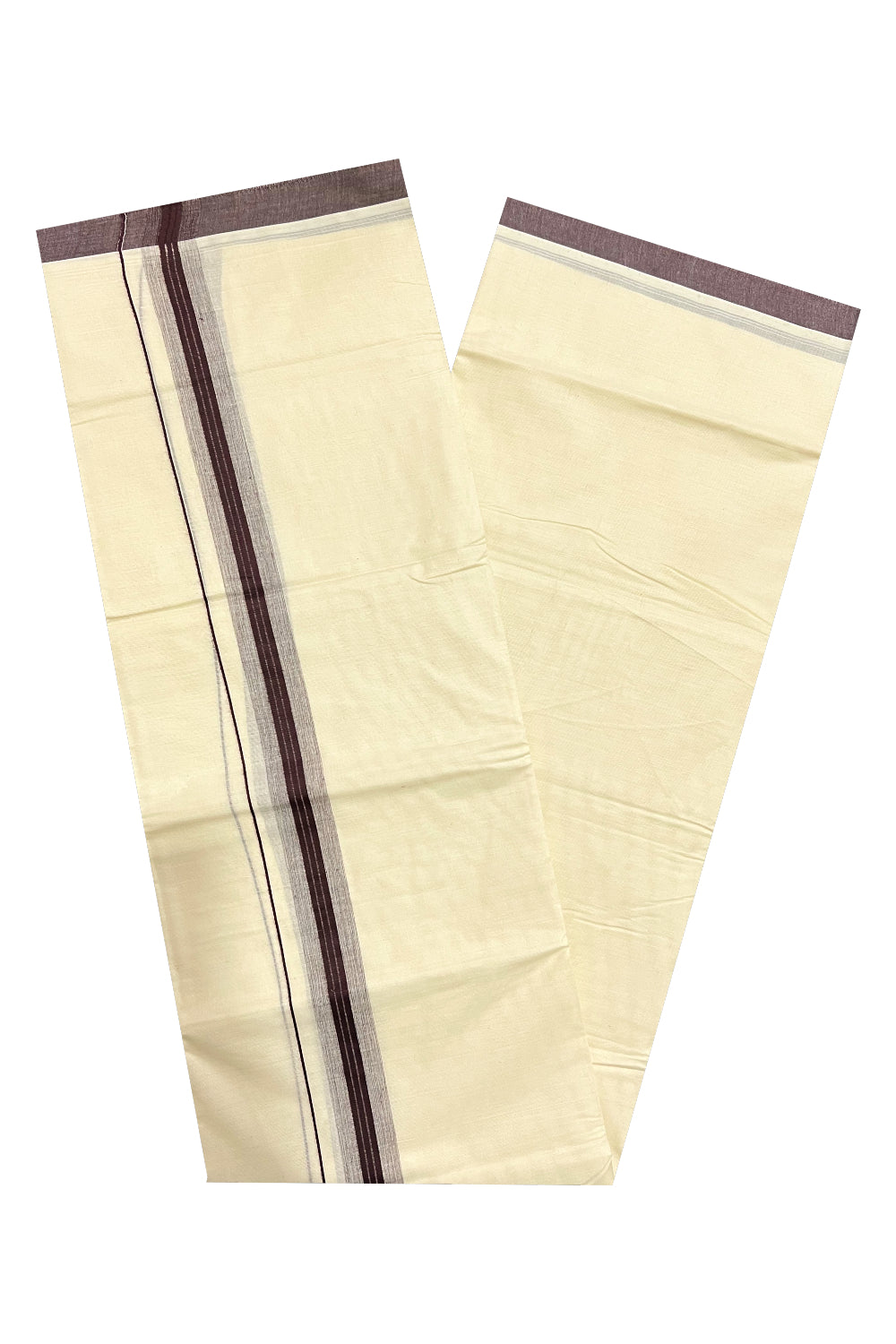 Pure Cotton Off White Double Mundu with Dark Brown Border (South Indian Dhoti)