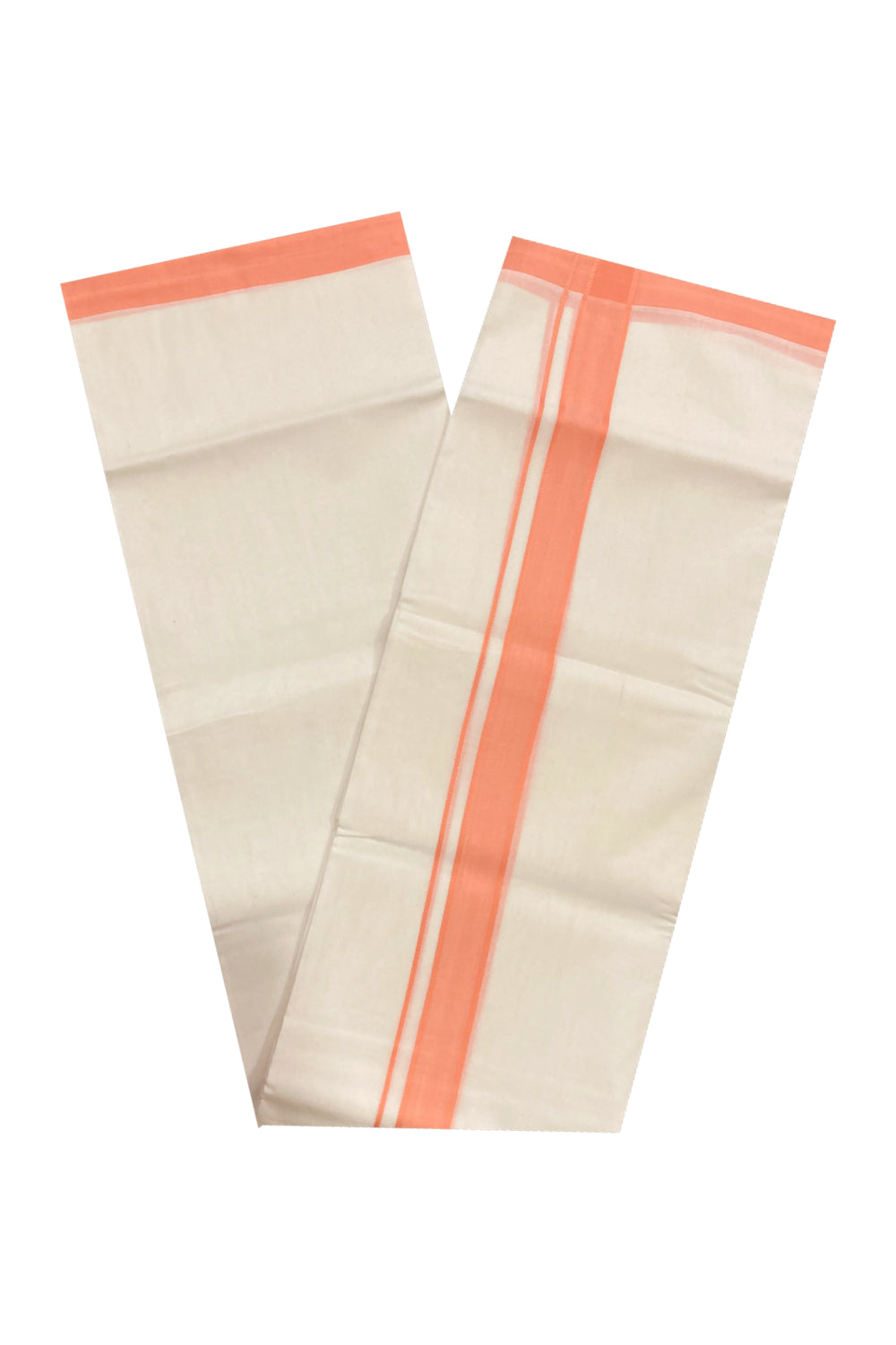 Pure White Cotton Double Mundu with Peach Border (South Indian Dhoti)