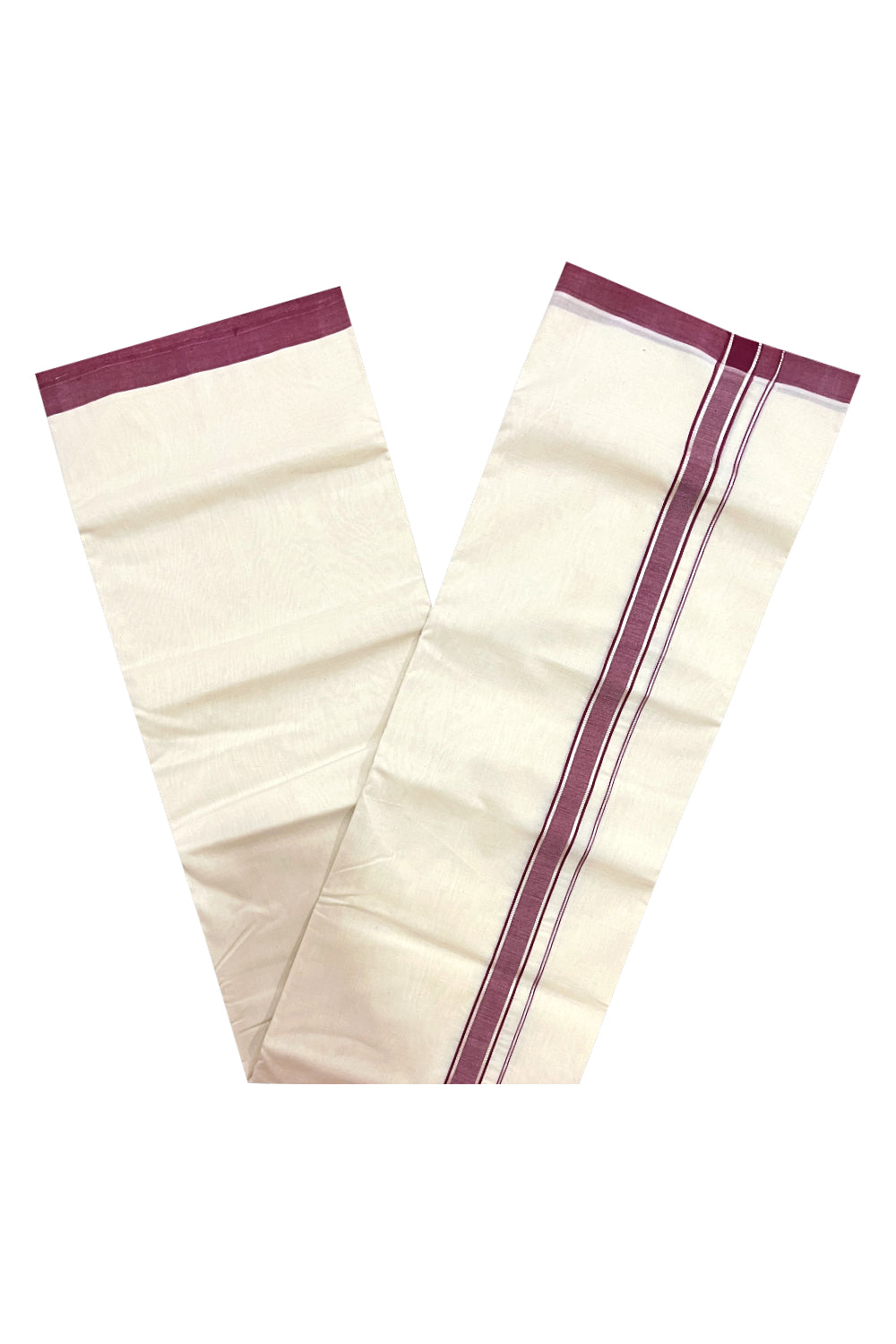 Southloom Premium Handloom Double Mundu with Maroon and Silver Kasavu Border