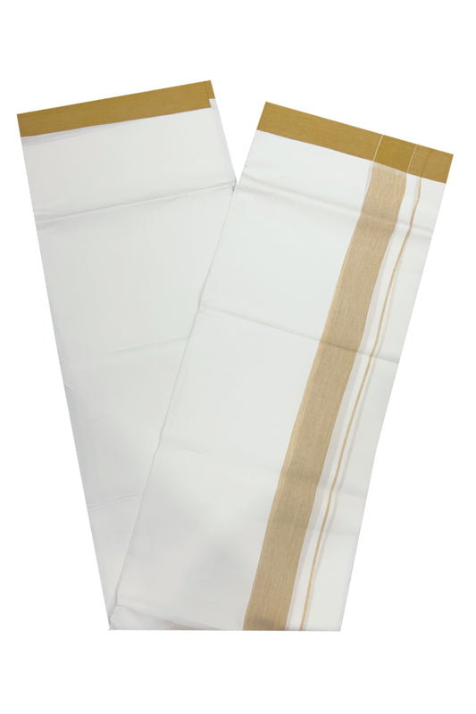 Pure White Cotton Double Mundu with Light Brown Border (South Indian Dhoti)