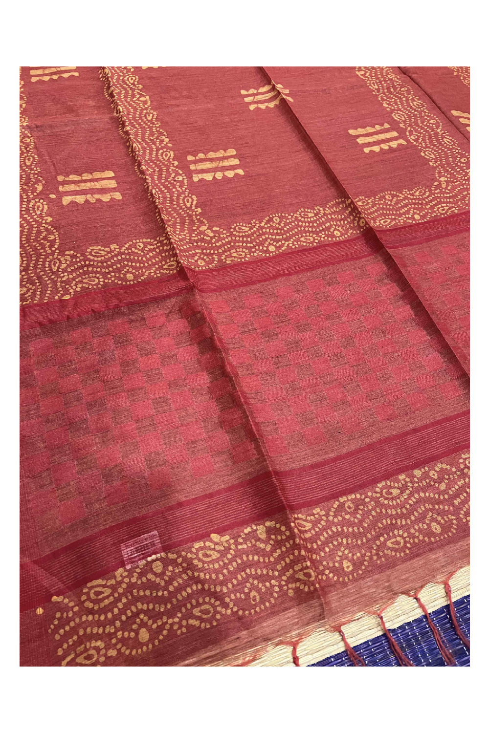 Southloom Cotton Red and Yellow Designer Saree with Baswara Print