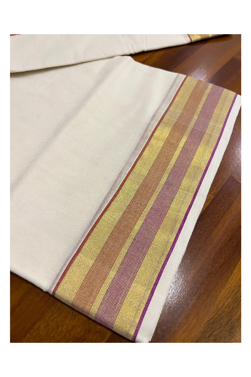 Southloom™ Premium Handloom Kerala Saree with Kasavu Red and Magenta Border