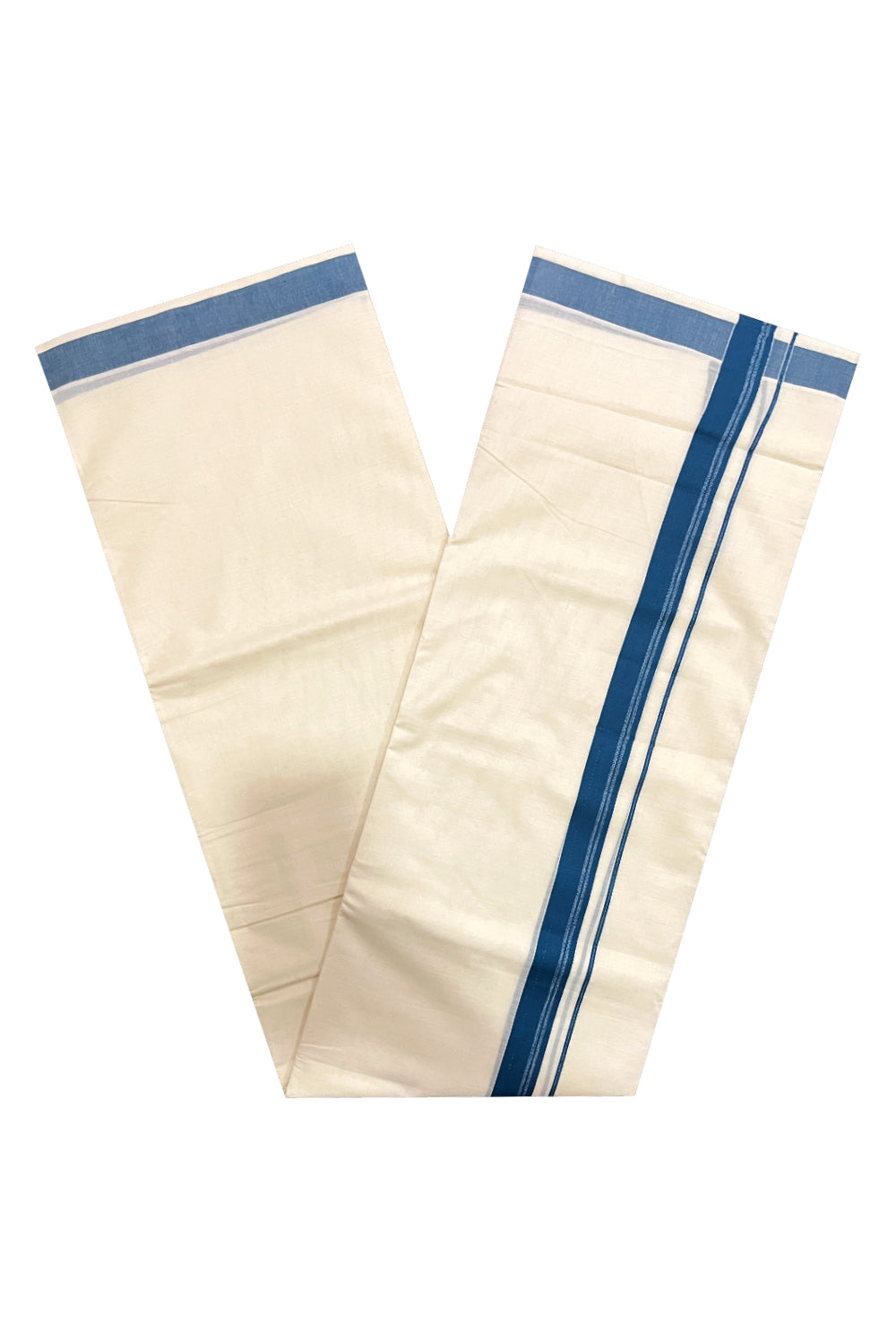 Pure Cotton Double Mundu with Blue Kara (South Indian Dhoti)