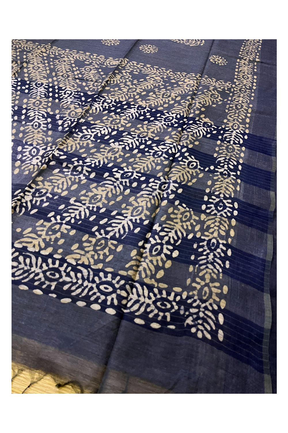 Southloom Cotton Blue Saree with Baswara Prints on Body and Pallu