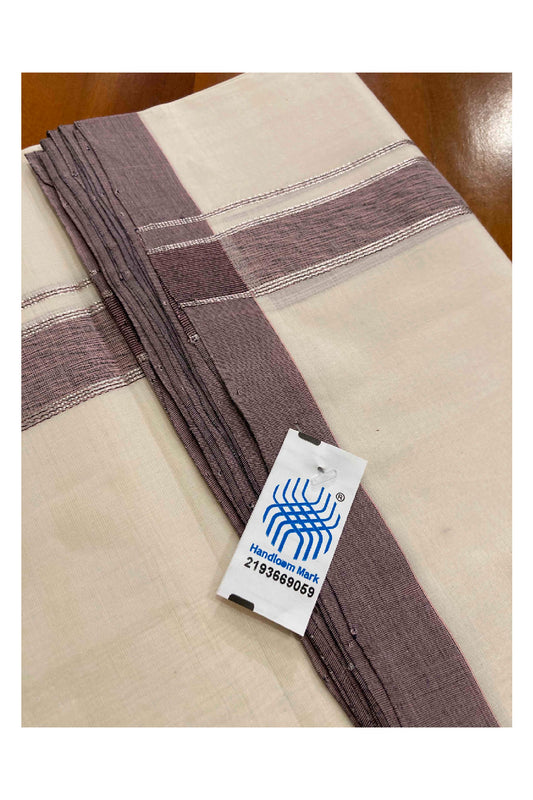 Southloom Balaramapuram Unakkupaavu Premium Handloom Mundu with Brown and Silver Kasavu Border