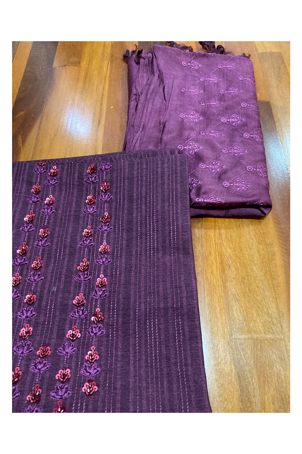 Southloom™ Semi Jute Churidar Salwar Suit Material in Violet Bead work Design