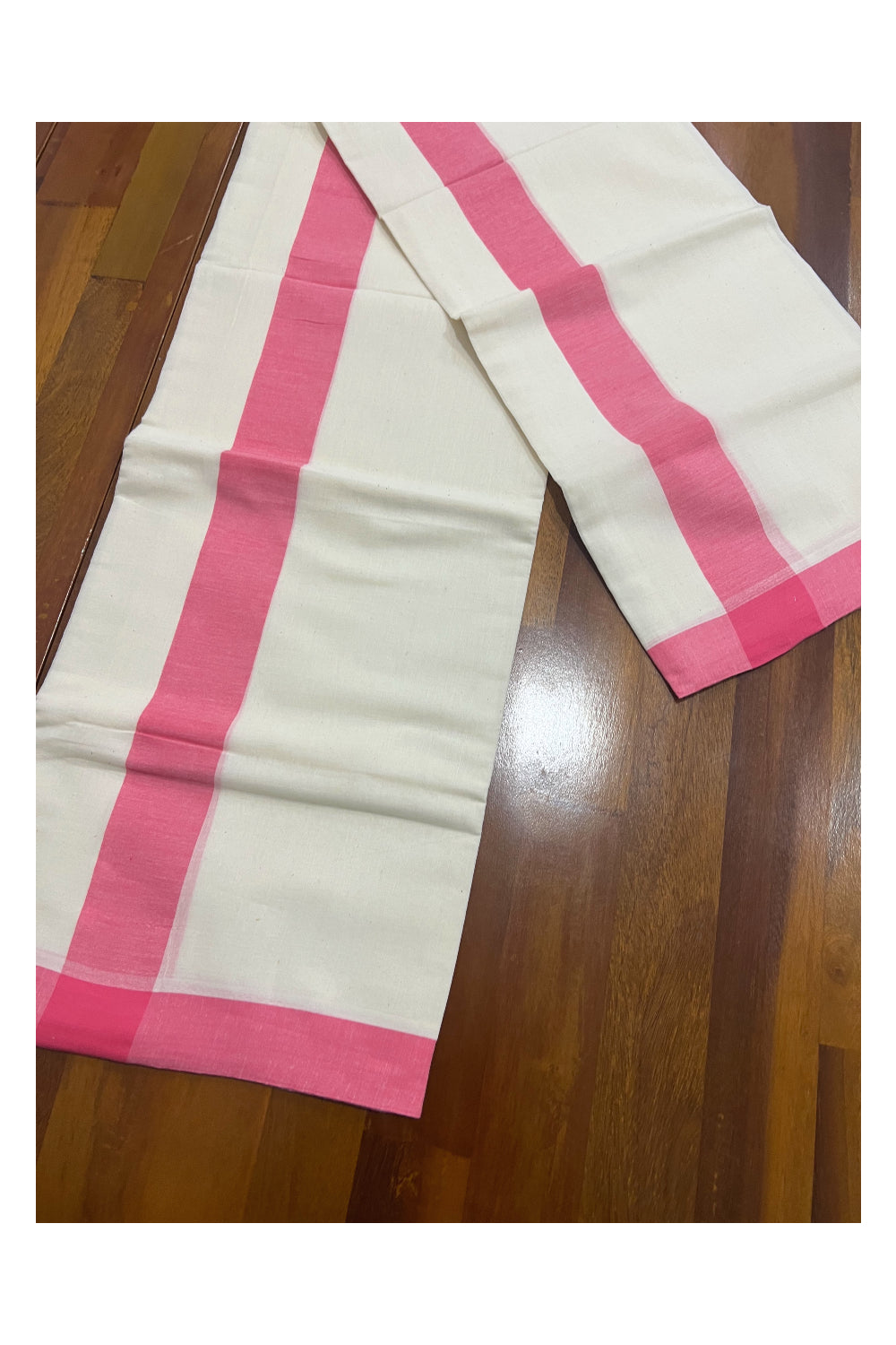 Kerala Cotton Mundum Neriyathum Single (Set Mundu) with Red Mulloth Border (Extra Soft Cotton)