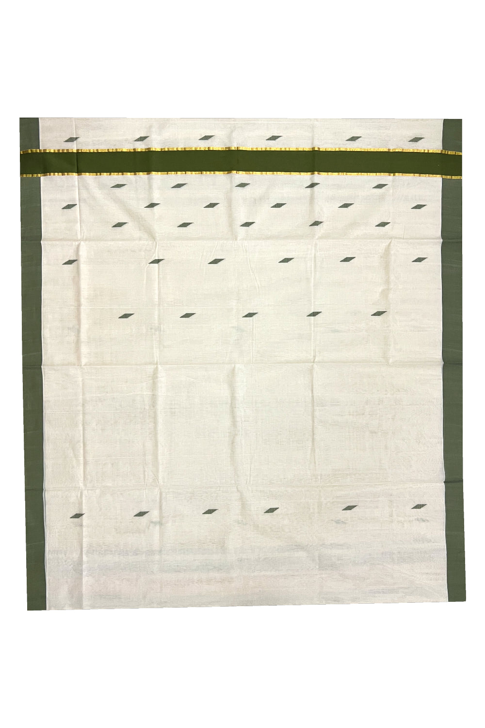 Southloom Super Premium Unakkupaavu Handloom Butta Work Saree with Green and Kasavu Border