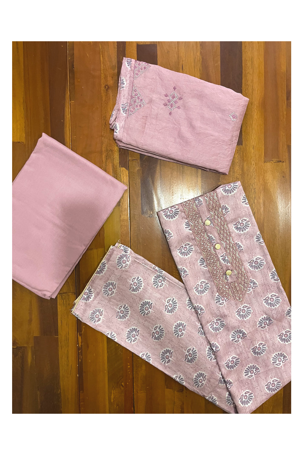 Southloom™ Cotton Churidar Salwar Suit Material in Pink with Printed Works