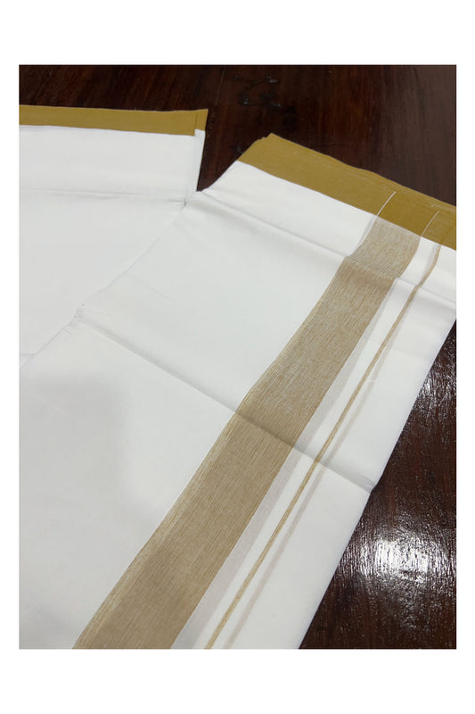 Pure White Cotton Double Mundu with Light Brown Border (South Indian Dhoti)