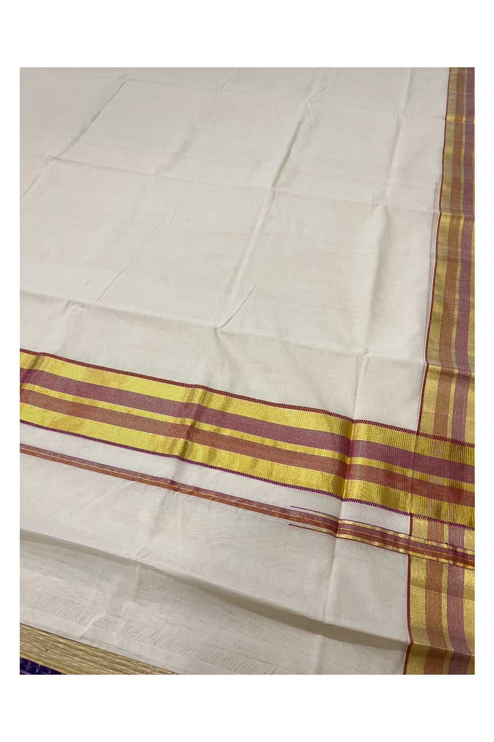 Southloom™ Premium Handloom Kerala Saree with Kasavu Red and Magenta Border