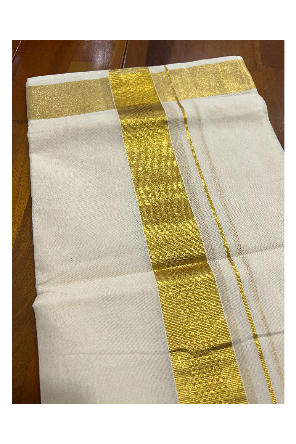 Southloom Balaramapuram Handloom Pure Cotton Wedding Mundu with Kasavu Woven Design Border (South Indian Dhoti)