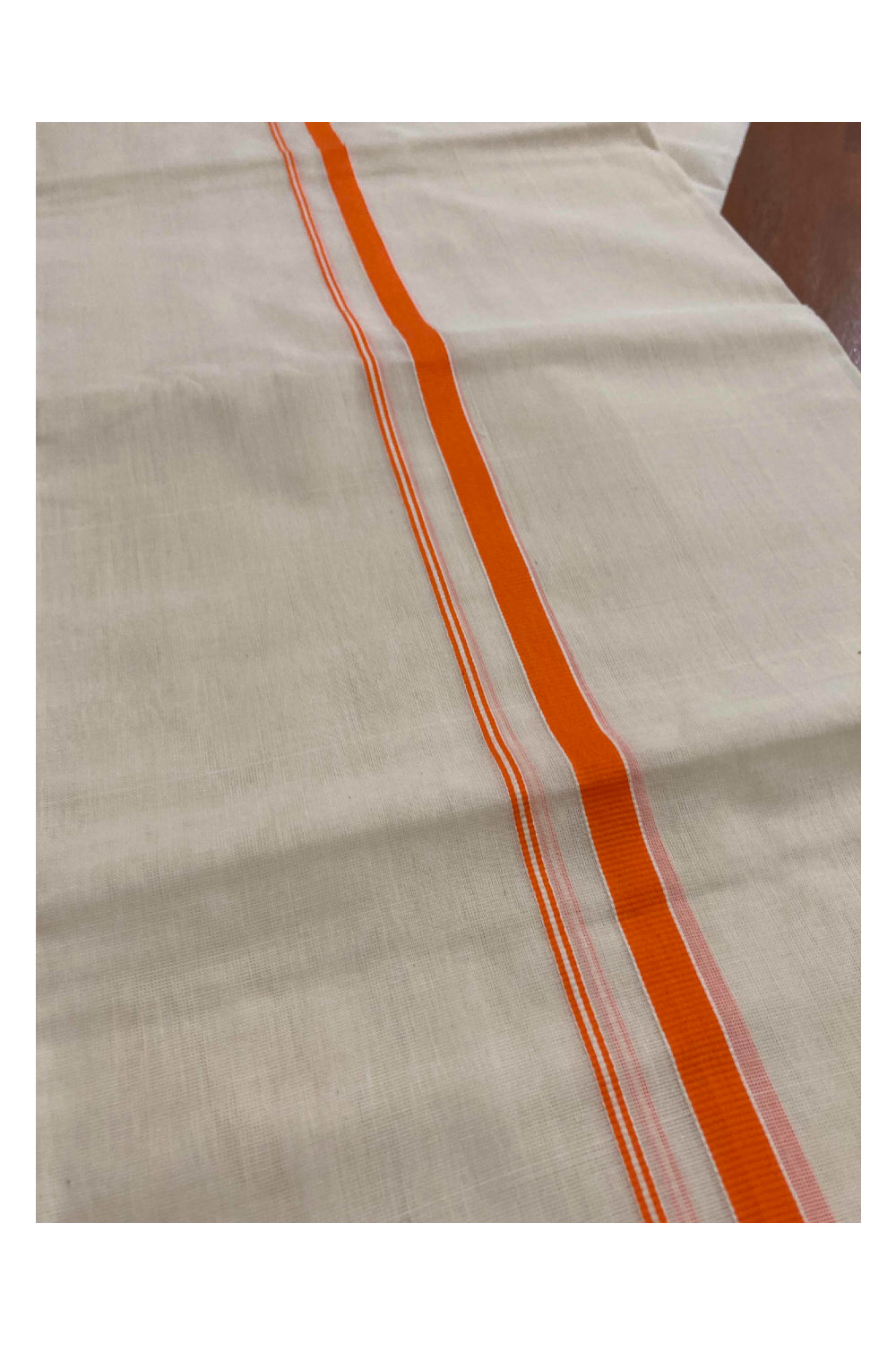 Southloom™ Premium Handloom Mundum Neriyathum (Set Mundu) with 0.5 inch Orange Border (Weaver: Jaya)