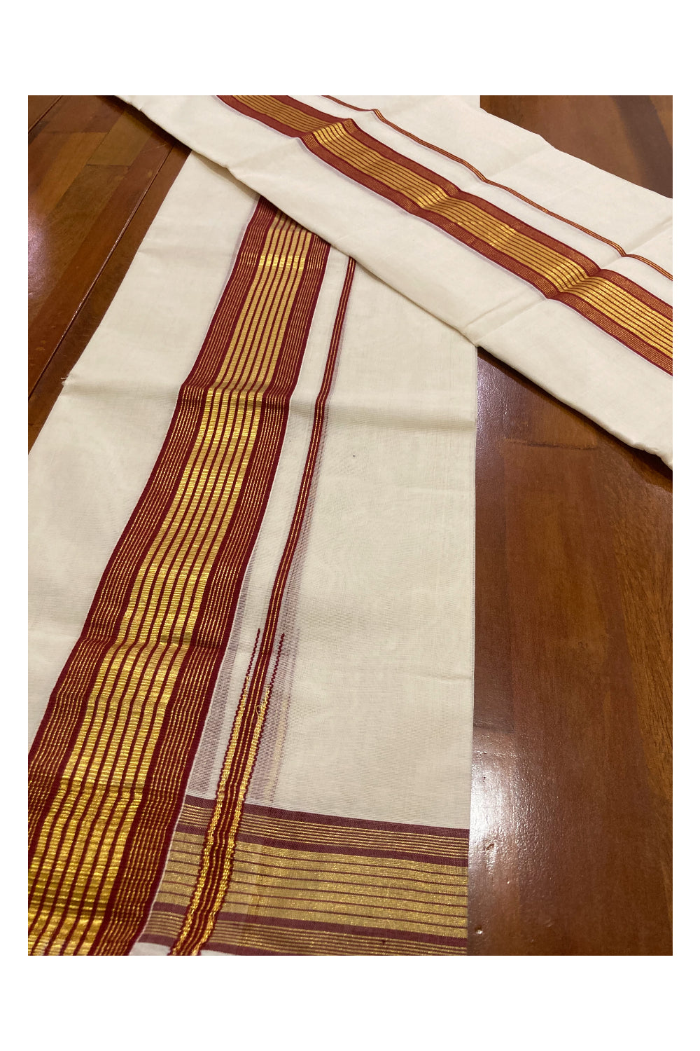 Southloom Premium Handloom Set Mundu with Kasavu and Maroon Border 2.80 Mtrs