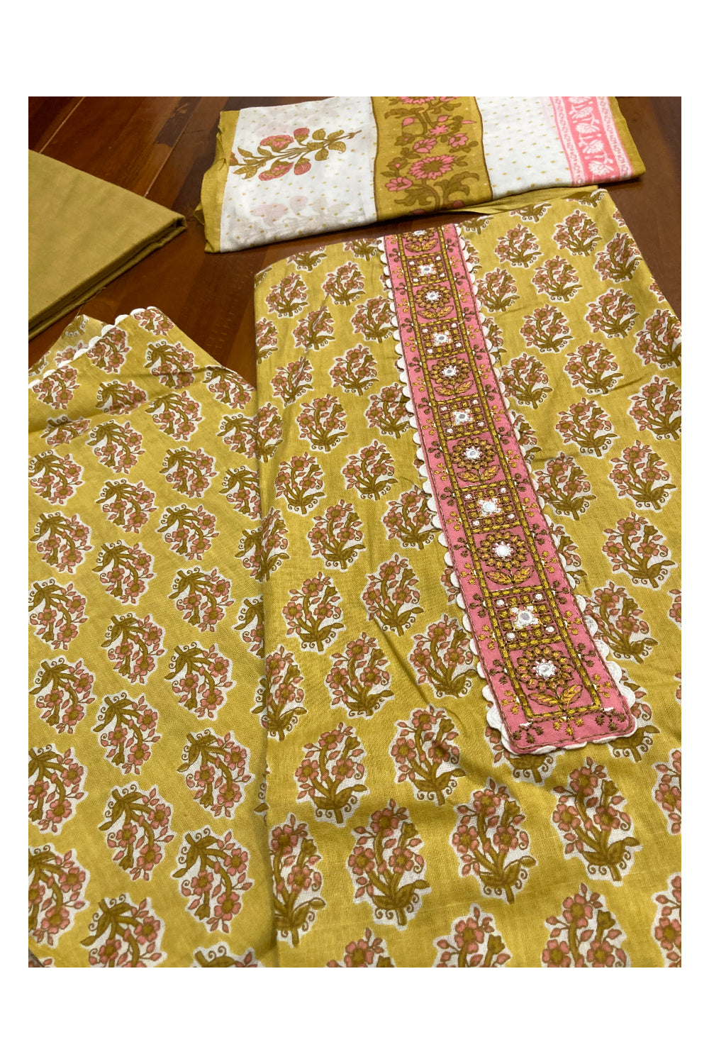 Southloom™ Cotton Churidar Salwar Suit Material in Yellow Floral Printed Design