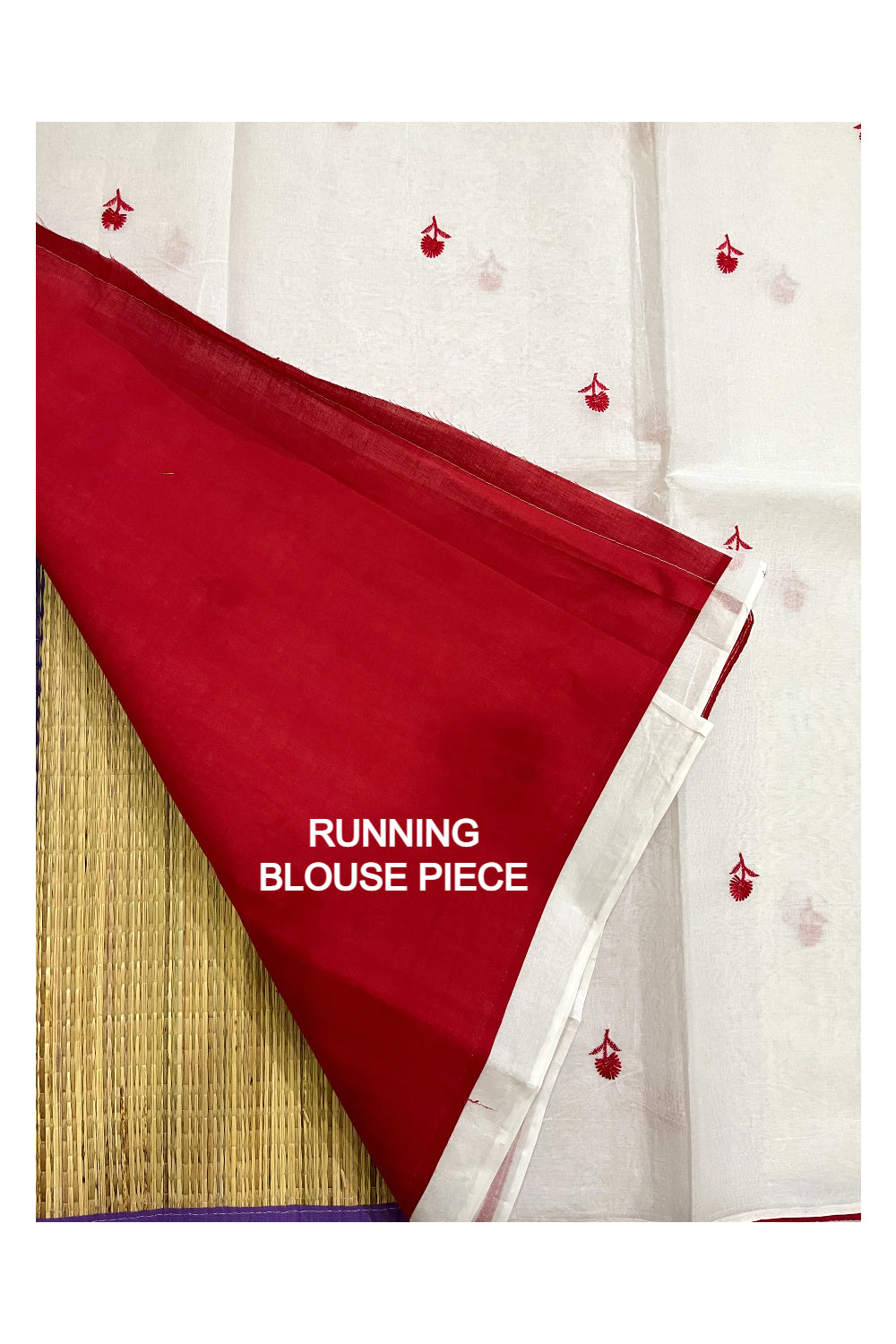 Southloom Cotton Pure White Saree with Designer Red Floral Thread works on Body