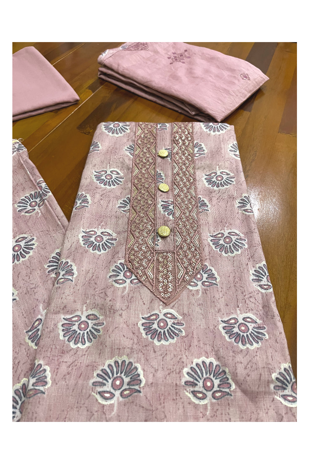 Southloom™ Cotton Churidar Salwar Suit Material in Pink with Printed Works