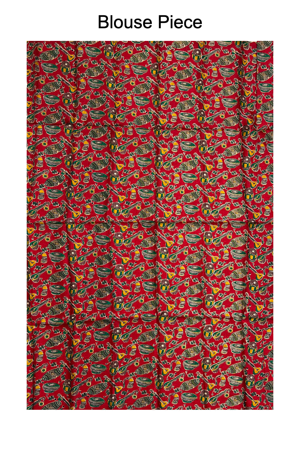 Kerala Pure Cotton Fusion Art Dark Red Musical Instruments Printed Kasavu Saree with Printed Blouse Piece