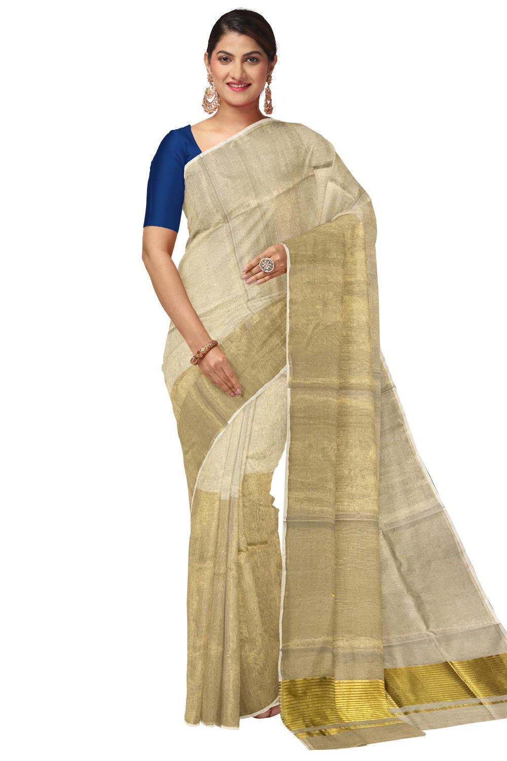 Southloom™ Premium Handloom Tissue Half & Half Kerala Saree (Clearance Sale)