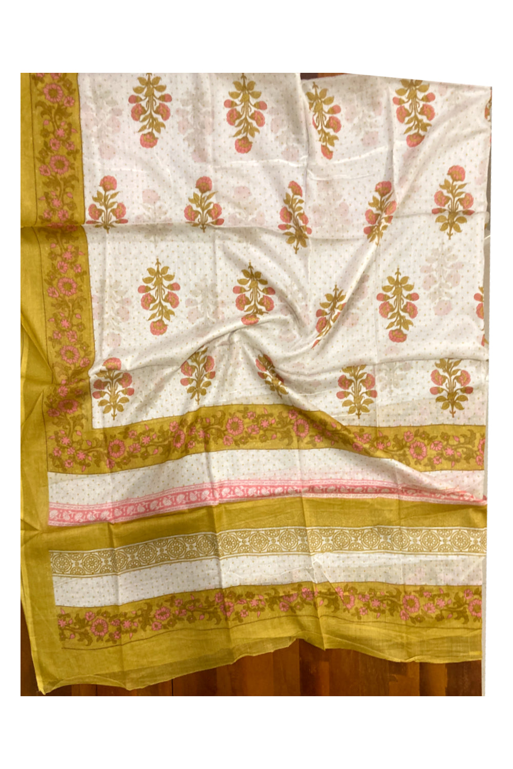 Southloom™ Cotton Churidar Salwar Suit Material in Yellow Floral Printed Design