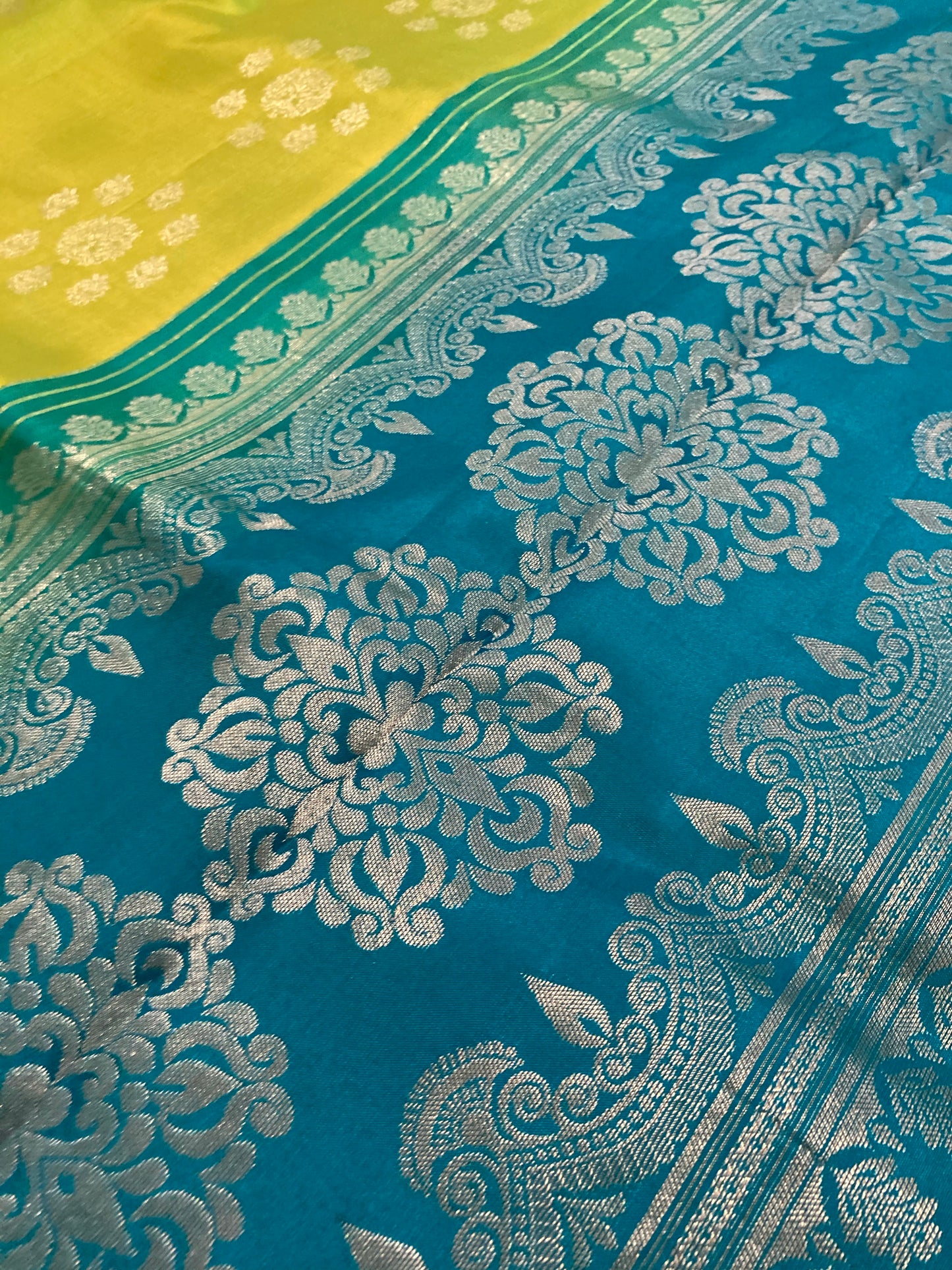 Southloom Handloom Pure Silk Kanchipuram Saree in Green and Aqua Blue