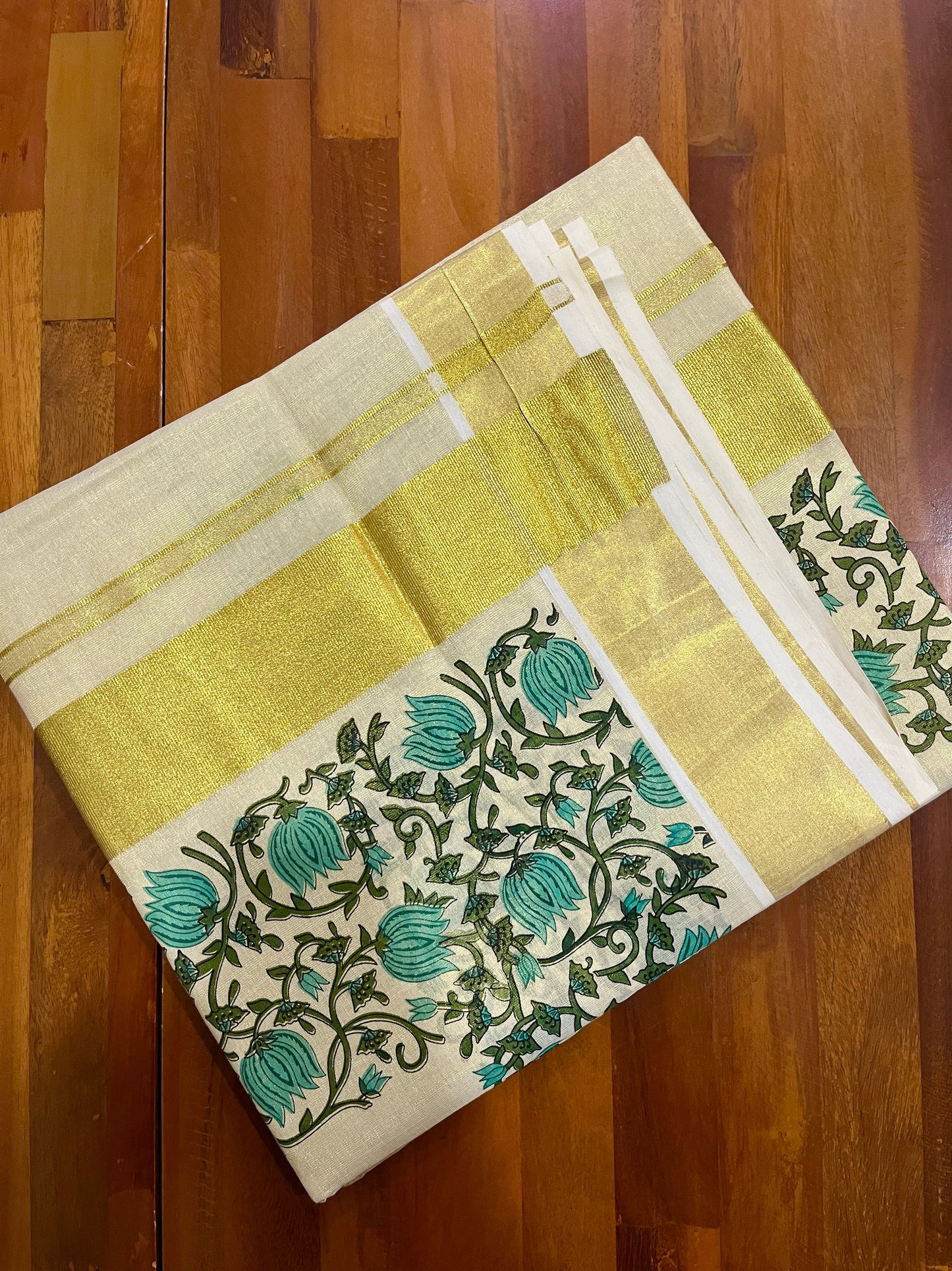 Southloom Jaipur Artisans & Kerala Weavers Collab Tissue Kasavu Saree