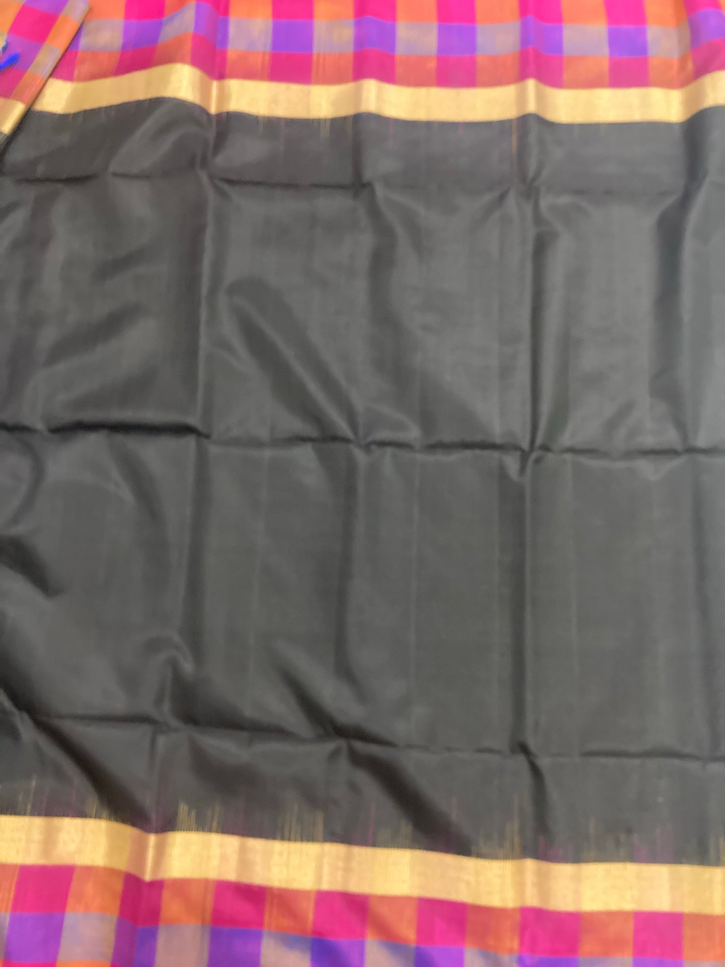 Southloom Handloom Pure Silk Kanchipuram Saree in Black with Check Designs