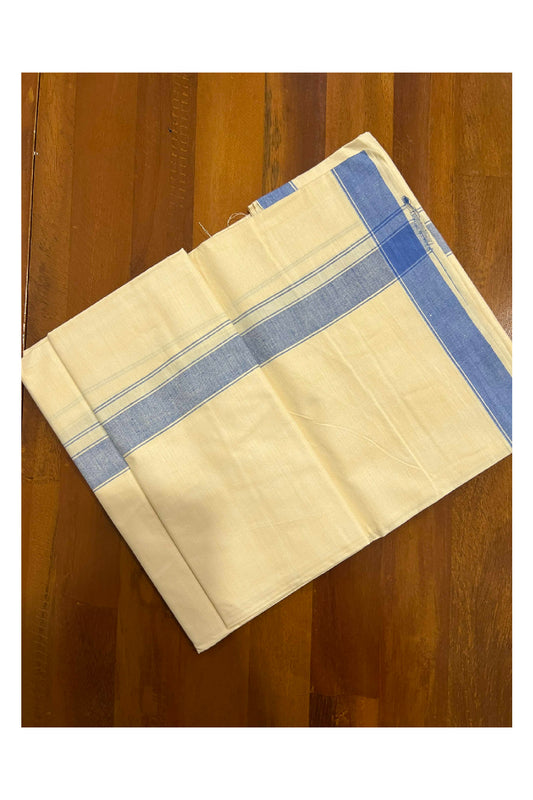 Southloom Premium Handloom Cream (Kodi colour) Single Mundu with Blue Border (Lungi)