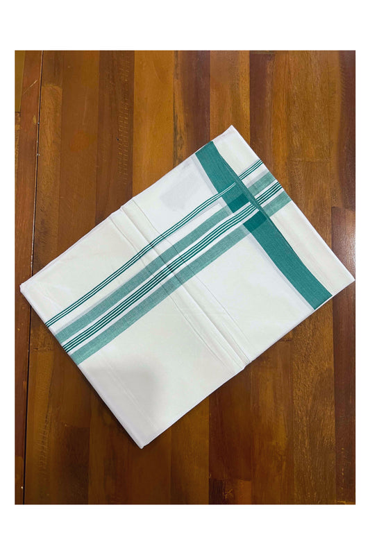 Pure White Cotton Mundu with Green Kara (South Indian Dhoti)