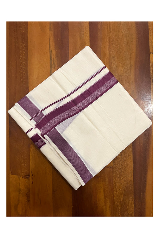 Pure Cotton Double Mundu with Purple Kara (South Indian Kerala Dhoti)