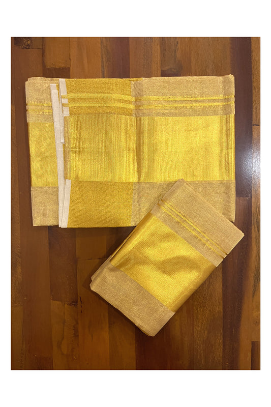 Southloom Handloom Full Kasavu (Warp and Weft) Premium Set Mundu Plain Set Mundu (2.80 Mtrs) - (NOT TISSUE)