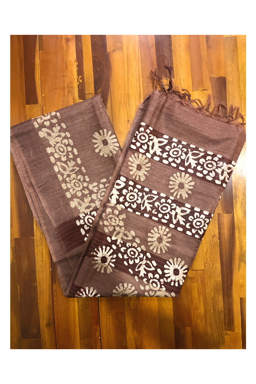 Southloom Cotton Brown Saree with Baswara Prints on Body and Pallu