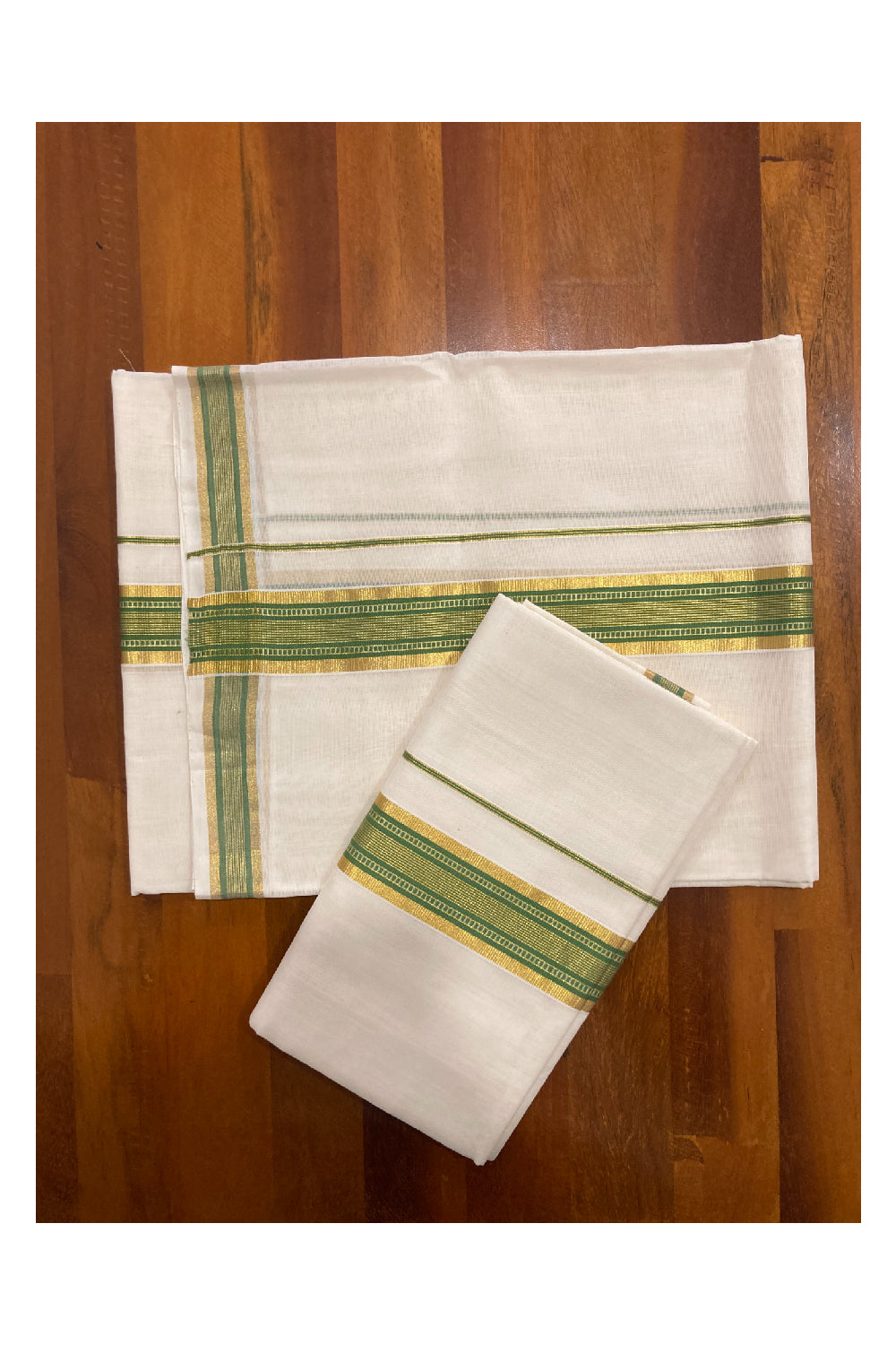 Southloom Premium Handloom Set Mundu with Kasavu and Olive Green Border 2.80 Mtrs