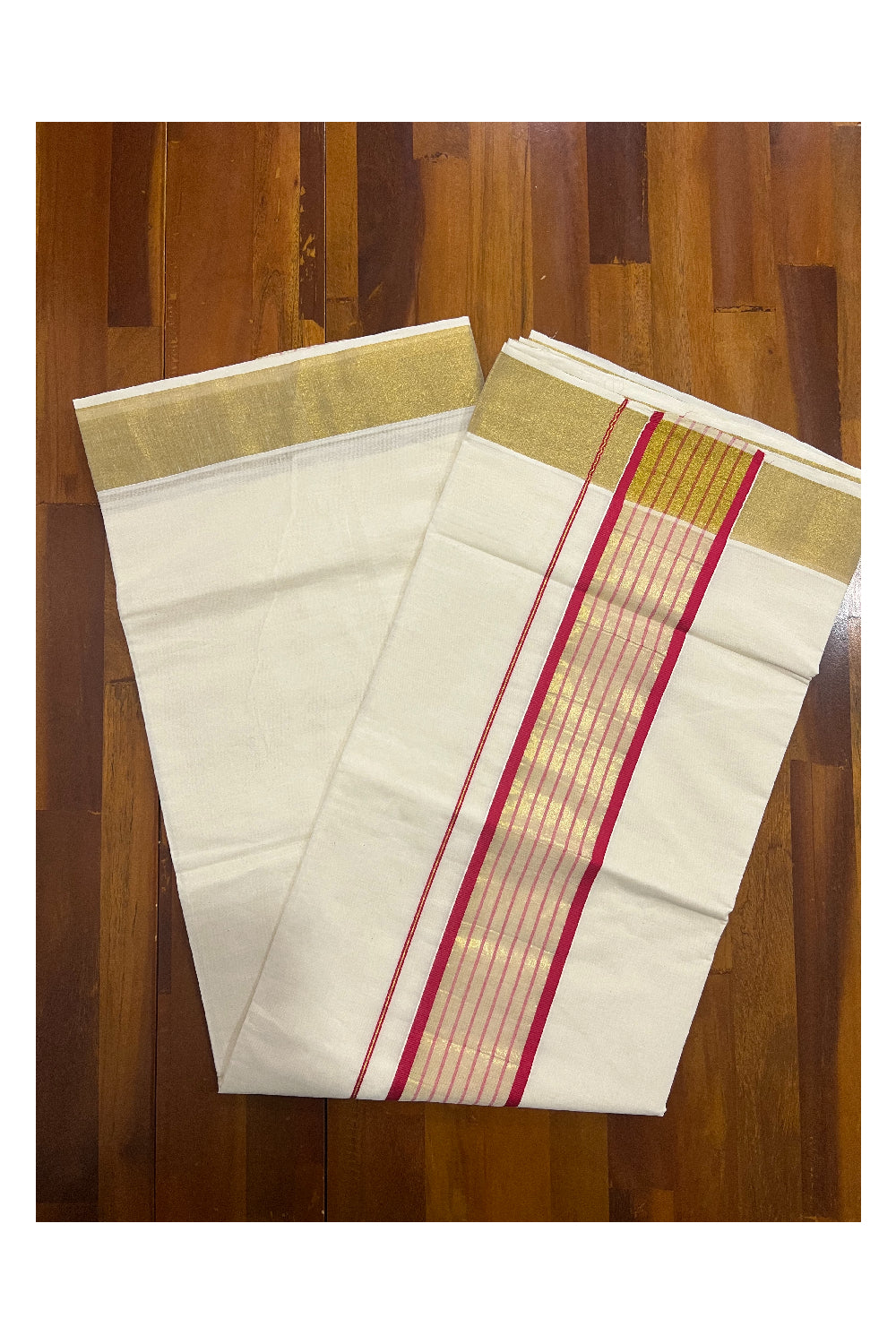 Kerala Pure Cotton Plain Saree with Kasavu Border and Kasavu Red Pallu