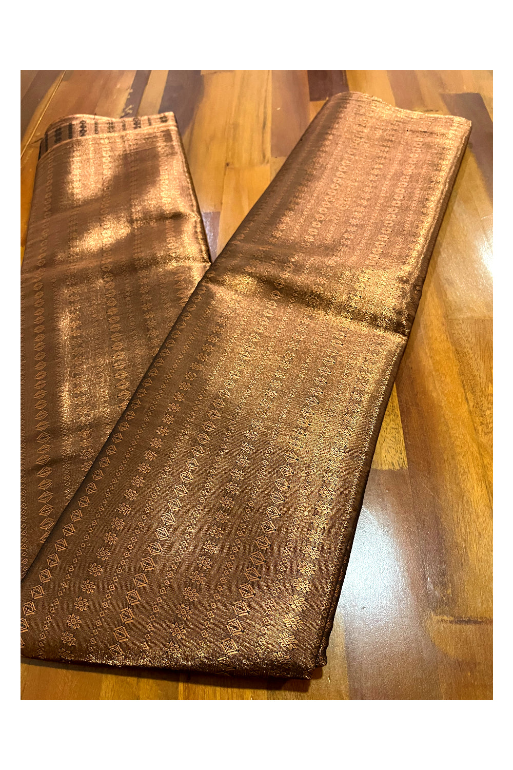 Southloom Cotton Silk Brown Designer Saree with Copper Zari Motifs