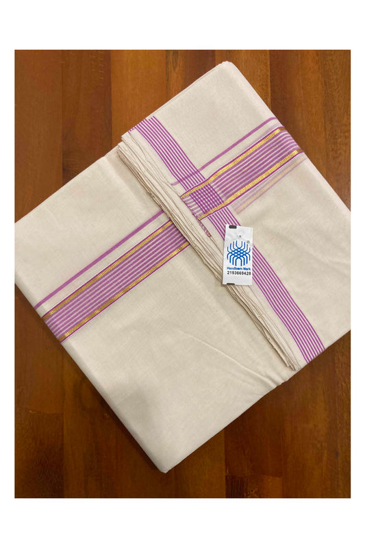 Southloom Handloom Premium Double Dhoti with Magenta and Kasavu Border