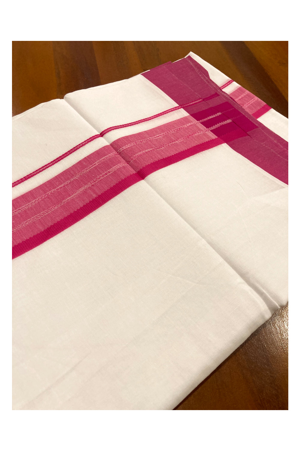 Pure White Cotton Double Mundu with Rose Border (South Indian Dhoti)