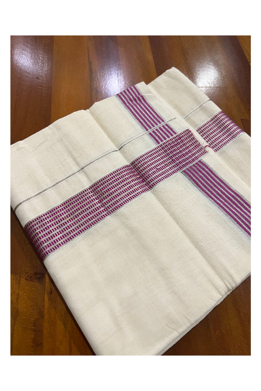 Southloom Kuthampully Handloom Pure Cotton Mundu with Silver Kasavu and Magenta Border (South Indian Dhoti)