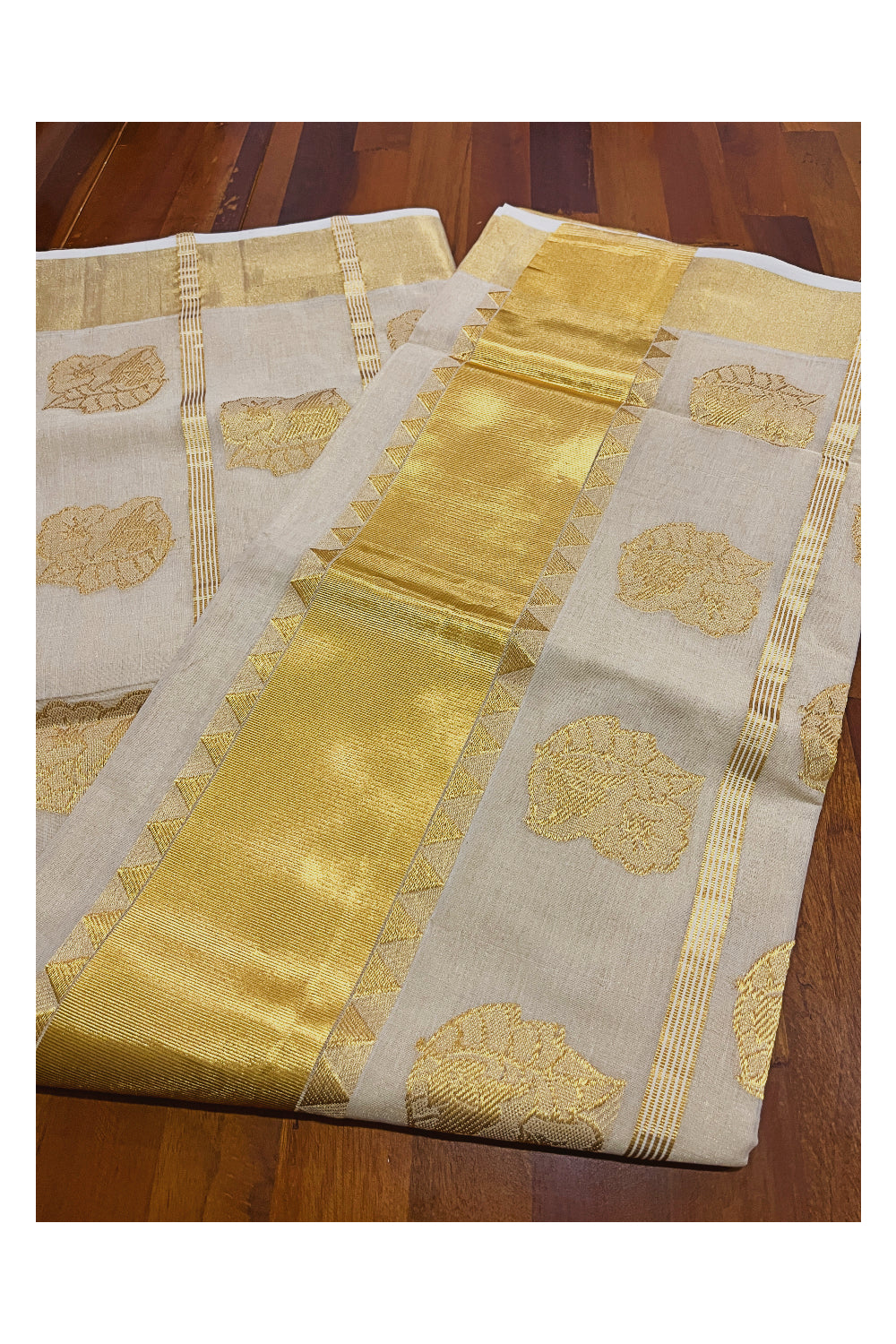 Southloom Premium Handloom Tissue Kasavu Saree with Heavy Woven Works ...