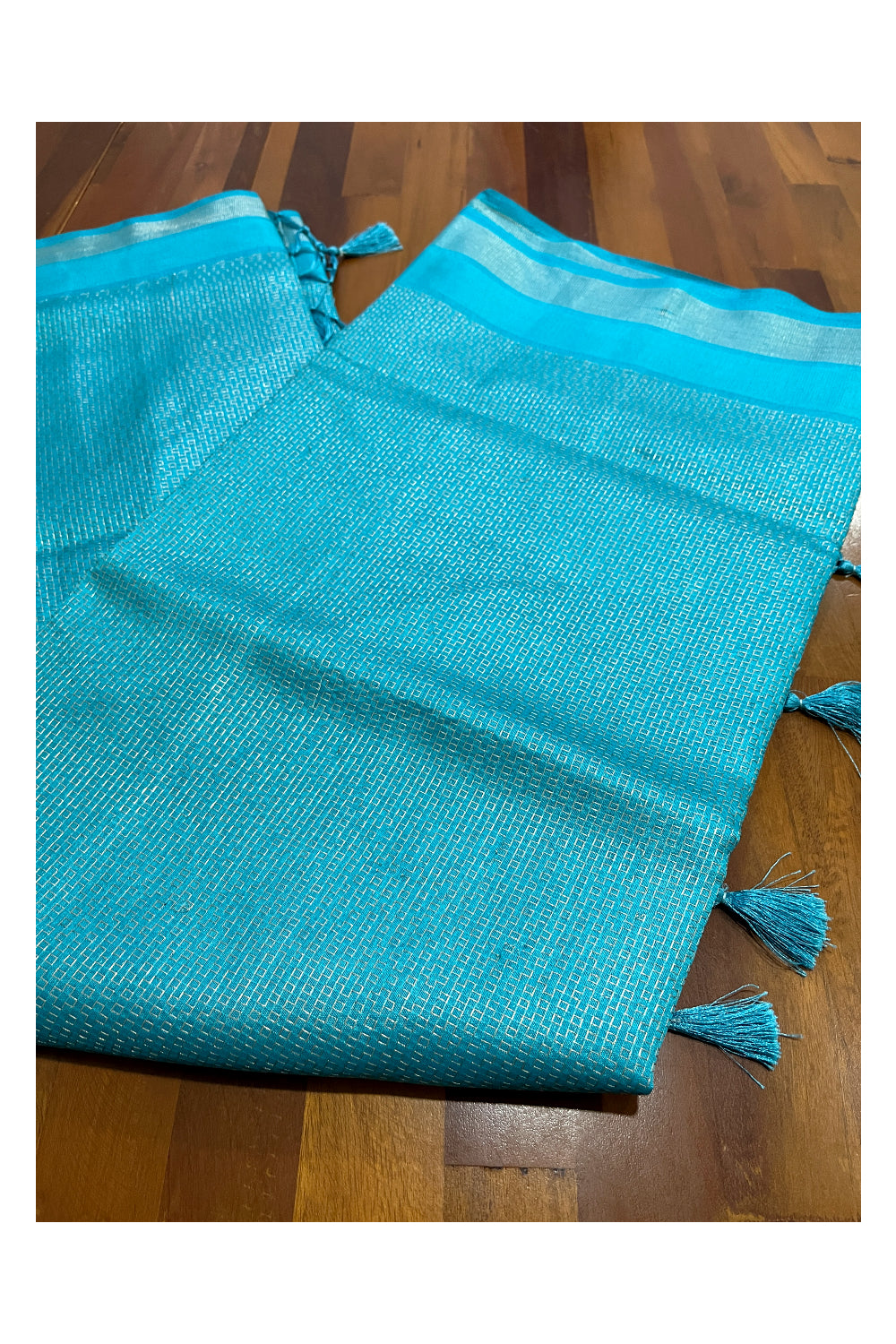 Southloom Semi Tussar Blue Thread Work Designer Saree