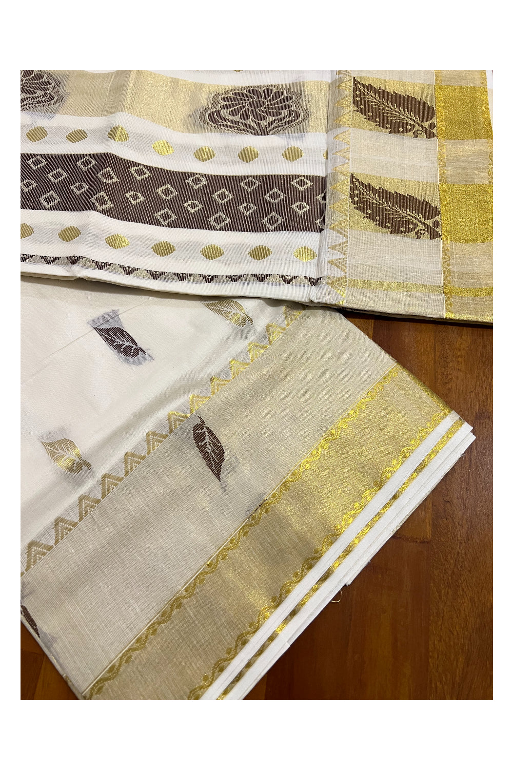 Pure Cotton Kerala Saree with Kasavu and Brown Heavy Woven Works